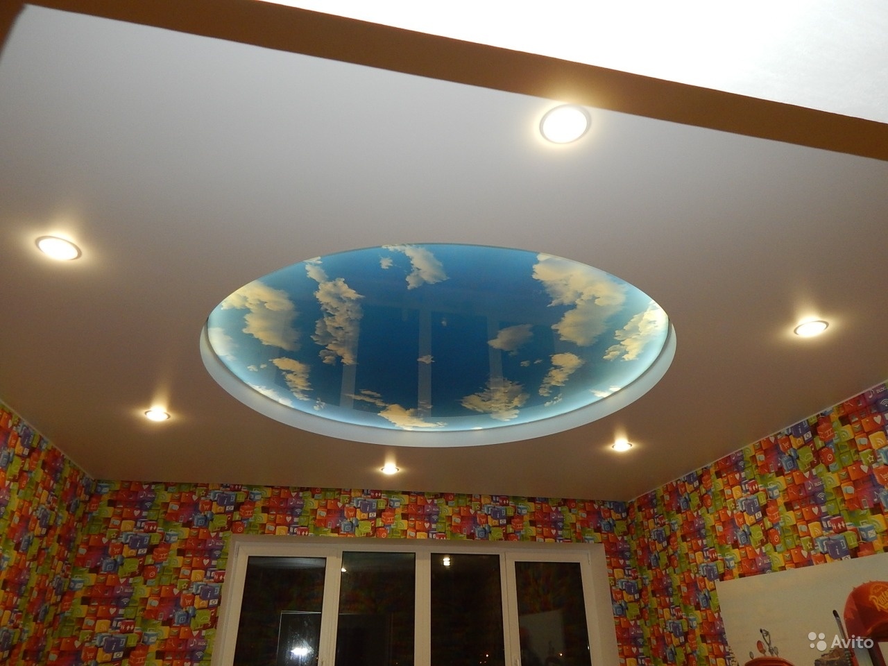 Двухуровневый сатиновый натяжной потолок в детскую